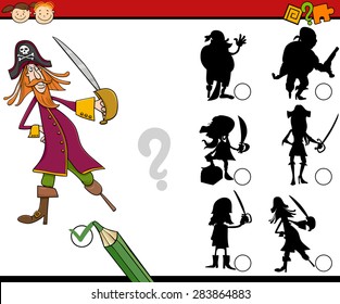 Cartoon Vector Illustration of Education Shadow Matching Game for Preschool Children