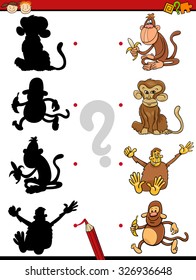 Cartoon Vector Illustration of Education Shadow Task for Preschool Kids with Monkeys Animal Characters