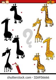 Cartoon Vector Illustration of Education Shadow Matching Task for Preschool Children with Giraffes