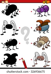 Cartoon Vector Illustration of Education Shadow Task for Preschool Children with Insects