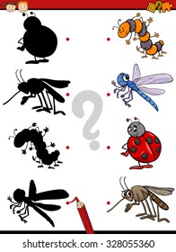 Cartoon Vector Illustration of Education Shadow Game for Preschool Children with Insects
