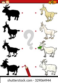 Cartoon Vector Illustration of Education Shadow Task for Preschool Children with Goats Farm Animal Characters