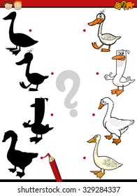 Cartoon Vector Illustration of Education Shadow Task for Preschool Children with Geese Farm Animal Characters
