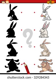 Cartoon Vector Illustration of Education Shadow Task for Preschool Children with Rabbits Farm Animal Characters