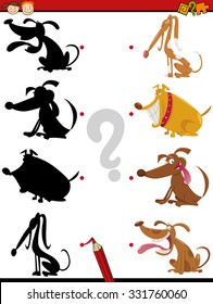 Cartoon Vector Illustration of Education Shadow Task for Preschool Children with Purebred Dogs Animal Characters