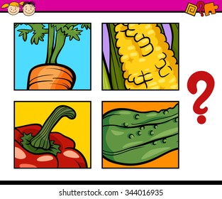 Cartoon Vector Illustration of Education Task for Preschool Children od Guess the Vegetables
