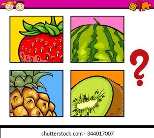 Cartoon Vector Illustration of Education Task for Preschool Children od Guess the Fruits