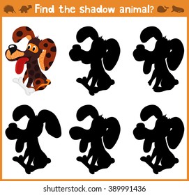 Cartoon vector illustration of education will find appropriate shadow silhouette animal dog. Matching game for children of preschool age. Vector illustration