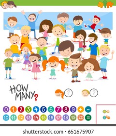 Cartoon Vector Illustration of Educational Activity of Counting Children Characters