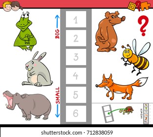 Cartoon Vector Illustration of Educational Activity Game of Finding the Biggest and the Smallest Animal