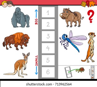 Cartoon Vector Illustration of Educational Activity Game of Finding the Biggest and the Smallest Animal Character