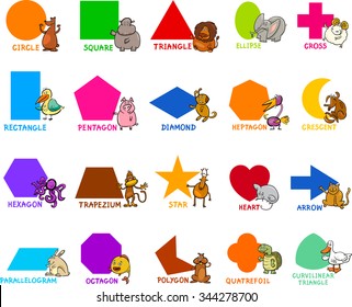 Cartoon Vector Illustration of Educational Basic Geometric Shapes for Preschool or Primary School Children with Animal Characters