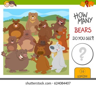 Cartoon Vector Illustration of Educational Counting Activity for Kids with Funny Bears Animal Characters