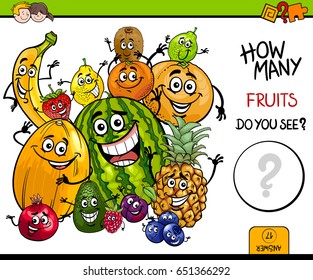 Cartoon Vector Illustration of Educational Counting Activity for Children with Fruit Characters Group