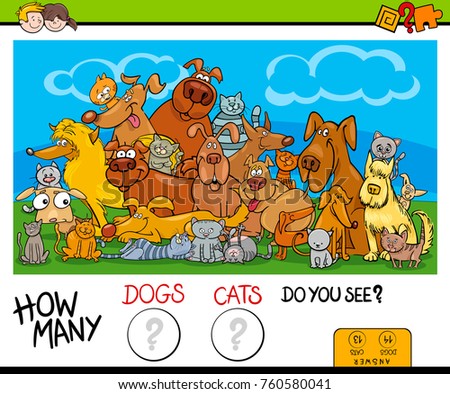 Cartoon Vector Illustration of Educational Counting Game for Children with Cats and Dogs Animal Characters Group