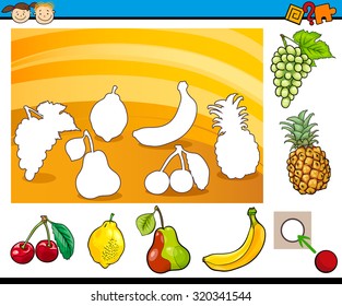 Cartoon Vector Illustration of Educational Game for Preschool Children with Fruits