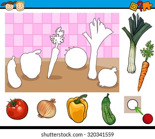 Cartoon Vector Illustration of Educational Game for Preschool Children with Vegetables