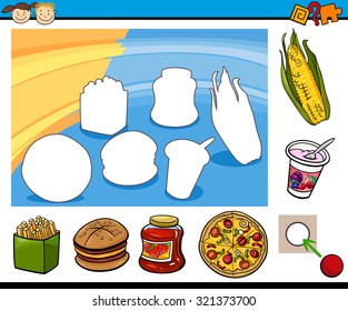 Cartoon Vector Illustration of Educational Game for Preschool Children with Food Objects