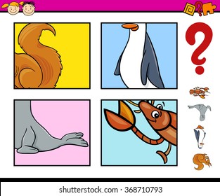 Cartoon Vector Illustration of Educational Game for Preschool Children with Hidden Animals