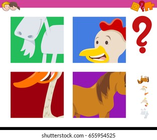 Cartoon Vector Illustration of Educational Game of Guessing Farm Animals for Preschool Kids
