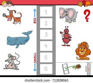 Cartoon Vector Illustration of Educational Game of Finding the Biggest and the Smallest Animal