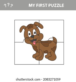 Cartoon Vector Illustration of Educational Jigsaw Puzzle Game for Children with Funny Dog Character. My first puzzle