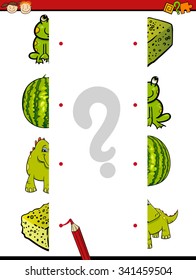 Cartoon Vector Illustration of Educational Match Halves Task for Children