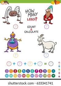Cartoon Vector Illustration of Educational Mathematical Counting and Addition Game for Children with Funny Characters