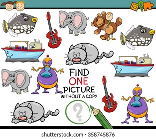 Cartoon Vector Illustration of Educational Picture Search Task for Preschool Children