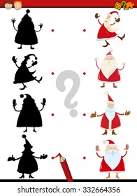 Cartoon Vector Illustration of Educational Shadow Task for Children with Santa Characters