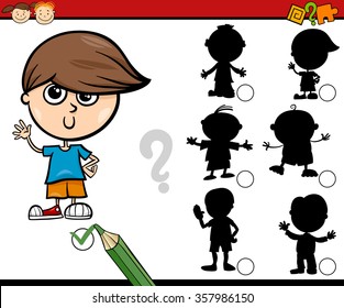 Cartoon Vector Illustration of Educational Shadow Task for Preschool Children with Boys