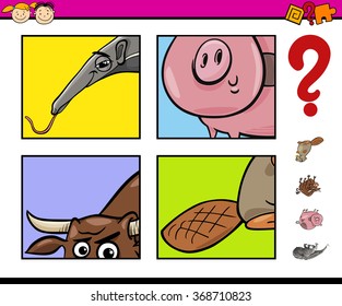 Cartoon Vector Illustration of Educational Task of Guessing Animals for Preschool Children