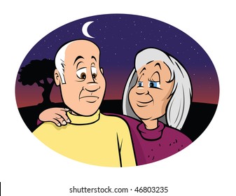 cartoon vector illustration elderly couple solace