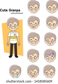 Cartoon vector illustration of Elderly man character with various emotion. Cute granpa.