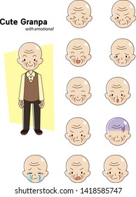 Cartoon vector illustration of Elderly man character with various emotion. Cute granpa.