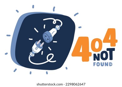 Ilustración vectorial de dibujos animados del enchufe eléctrico con un enchufe. Concepto de conexión y desconexión. Concepto de conexión de error 404. Desenchufe eléctrico y enchufe de salida desenchufado.