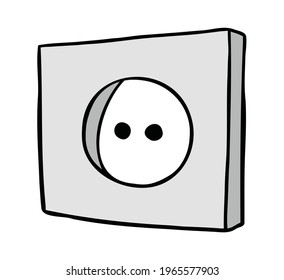 Cartoon vector illustration of electrical outlet. Colored and black outlines.
