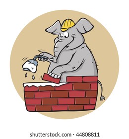 cartoon vector illustration elephant bricklayer