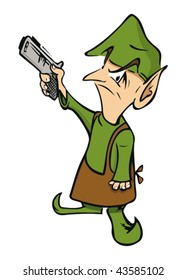 cartoon vector illustration of elf with gun