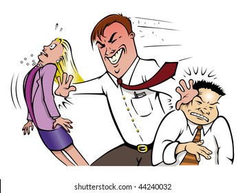 cartoon vector illustration employee pushing colleagues