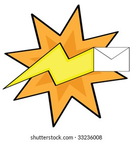 Cartoon vector illustration of an envelope with a lightning, symbolizing fast mail or email