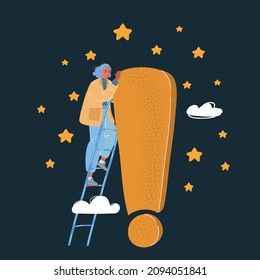 Cartoon vector illustration of Exclamation mark and woman