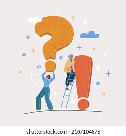 Cartoon vector illustration of Exclamation and question mark and two woman.