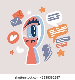 Cartoon vector illustration of Eye in keyhole, voyeurism