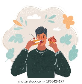 Cartoon vector illustration of Face of man eating cake.