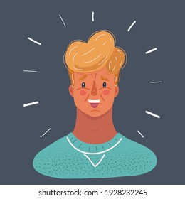 Cartoon vector illustration of face on dark backround.