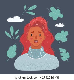 Dibujo vectorial de caricatura de la cara de un joven rojo tenía a una mujer de fondo oscuro.