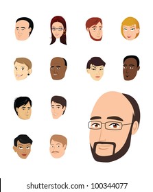 cartoon vector illustration of a faces collection