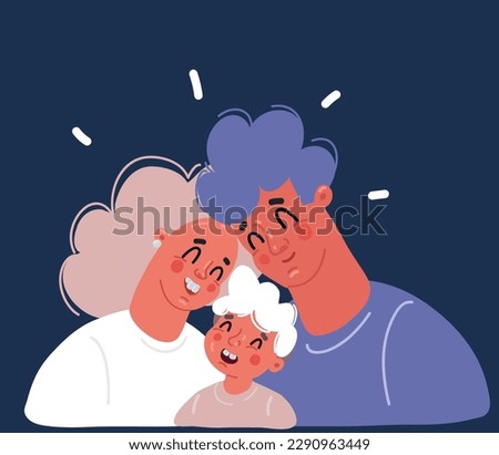 Cartoon vector illustration of familily togeter. Portrait of young family over dark background