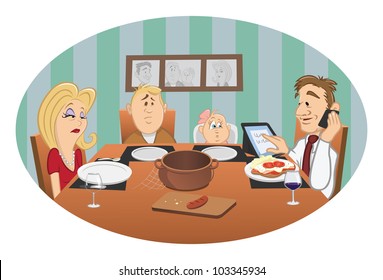 Cartoon Vector Illustration Of A Family Dinner